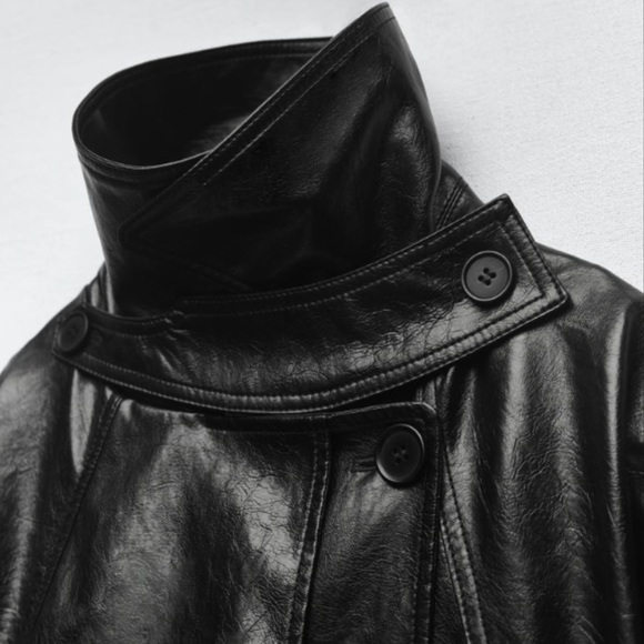 ZARA BELTED FAUX LEATHER TRENCH COAT - Picture 3 of 8